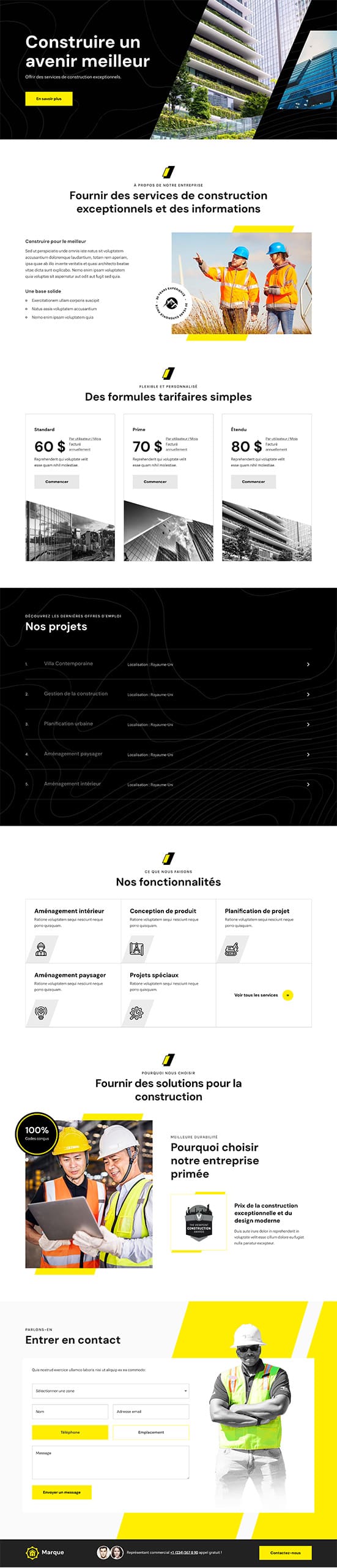 Aperçu complet du site internet construction - Modèle Construction 012
