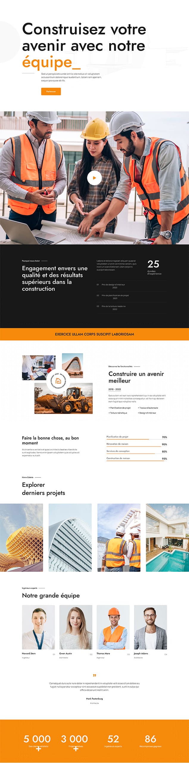 Aperçu complet du site internet construction - Modèle Construction 014