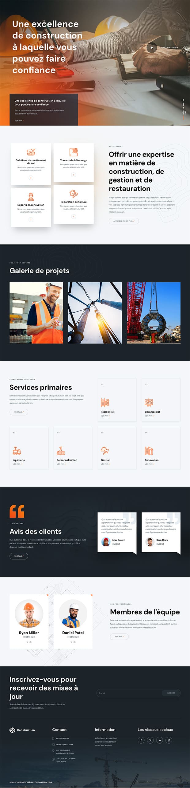 Aperçu complet du site internet construction - Modèle Construction 02