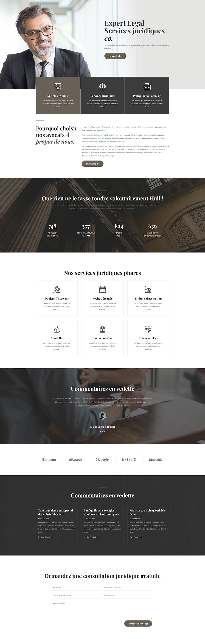 Aperçu complet du site internet avocat - Modèle Avocat 027