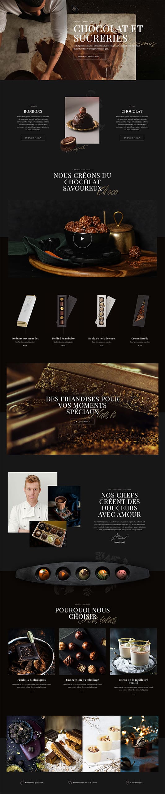 Aperçu complet du site internet chocolatier - Modèle Chocolat 01
