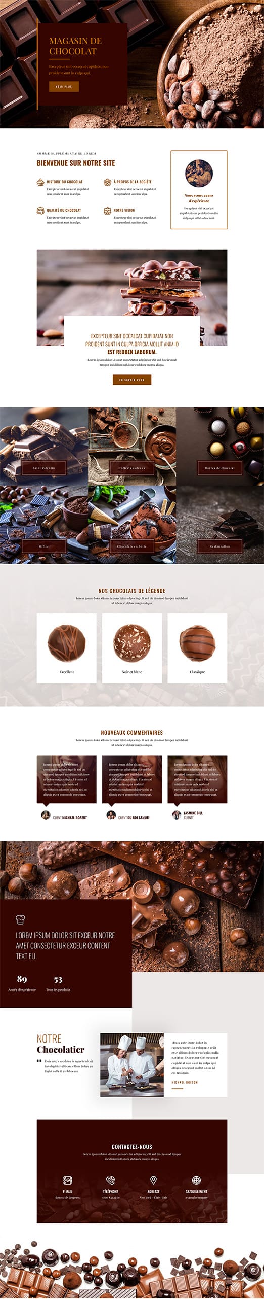Aperçu complet du site internet chocolatier - Modèle Chocolat 02
