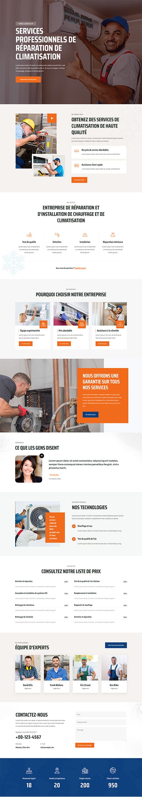Aperçu complet du site internet climatiseur - Modèle Climatiseur 02