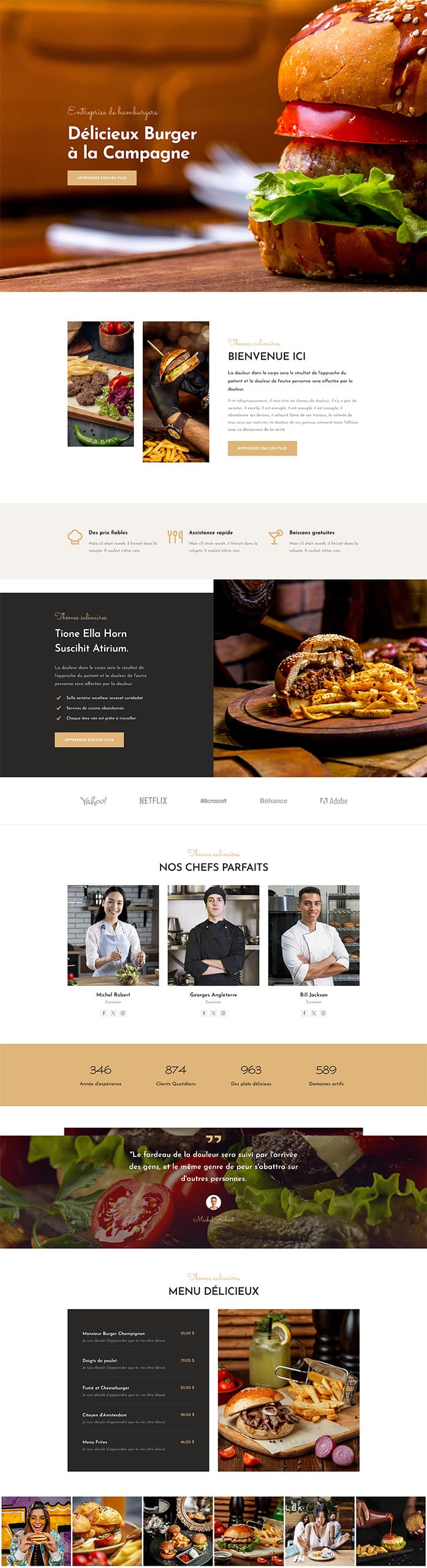 Aperçu complet du site internet restaurant burger - Modèle Hamburger 06