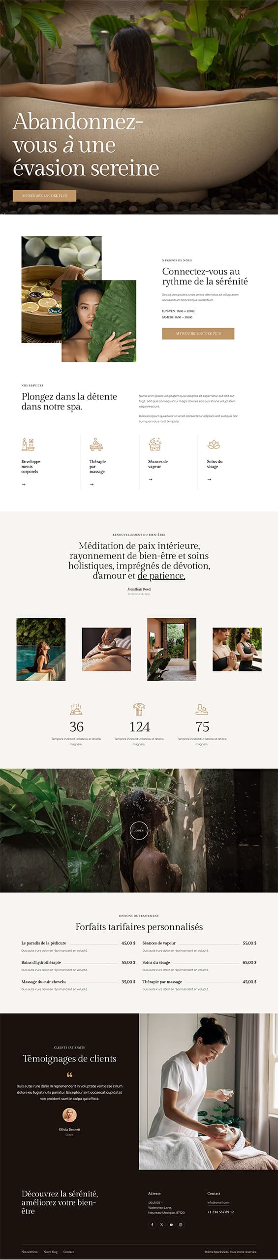Aperçu complet du site internet spa - Modèle Spa 01