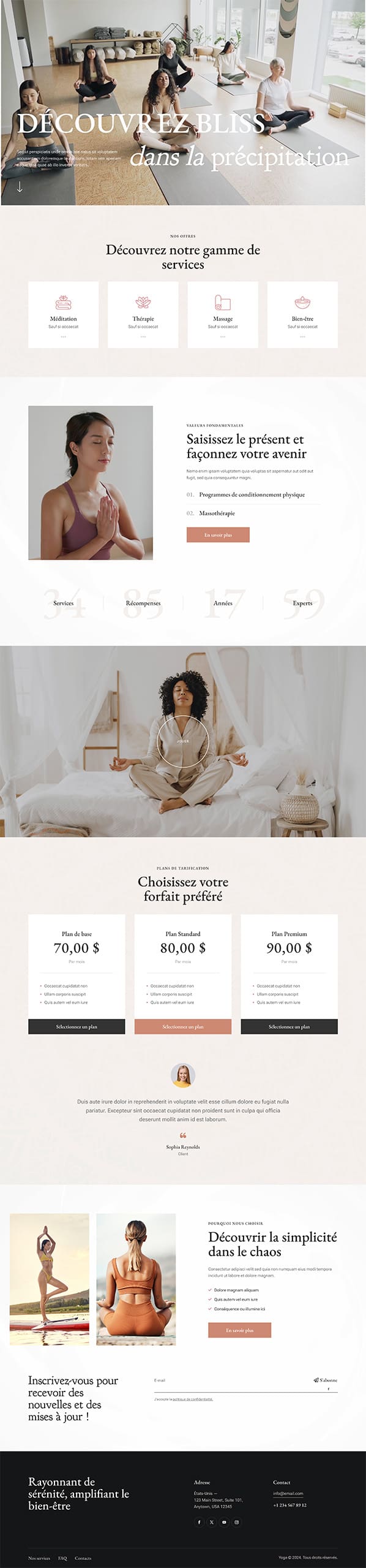 Aperçu complet du site internet yoga - Modèle Yoga 01