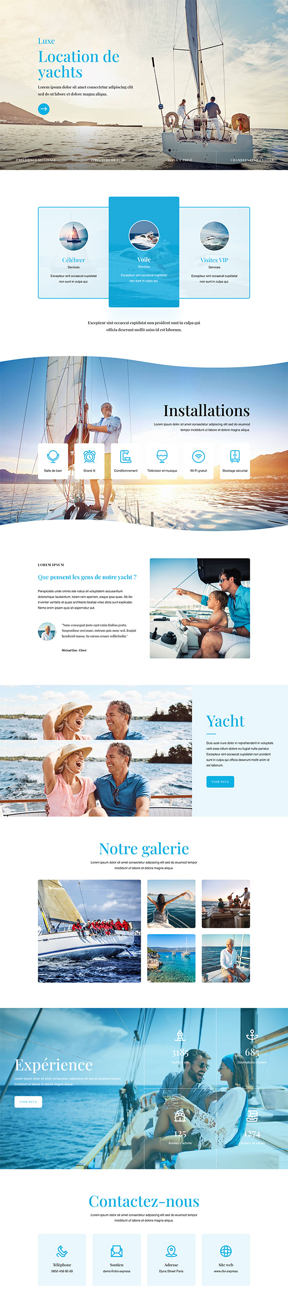 Aperçu complet du site internet location yacht - Modèle Yacht 01