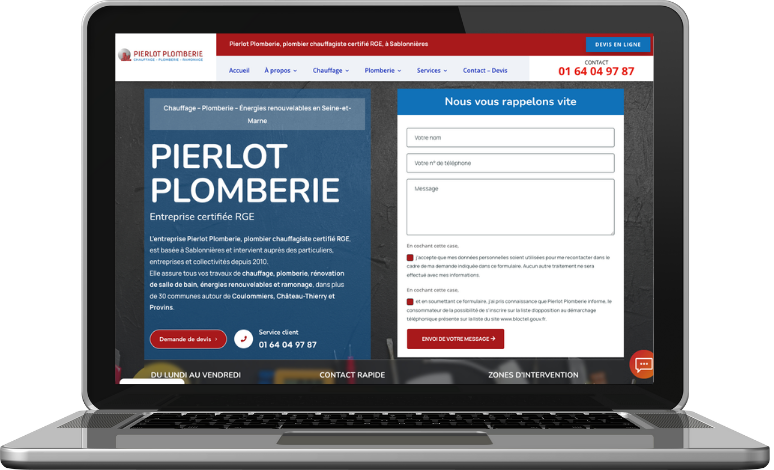 Pierlot Plomberie — site vitrine réalisé par WY-Créations