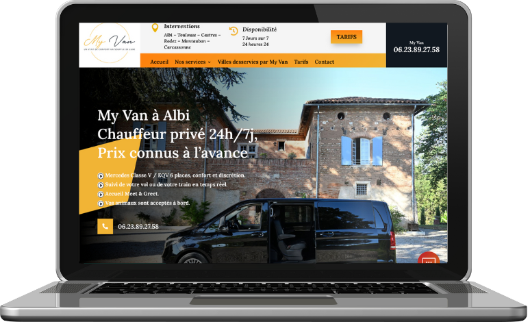 Site e-commerce My Van VTC - Réservation VTC paiement en ligne Albi - WY-Créations