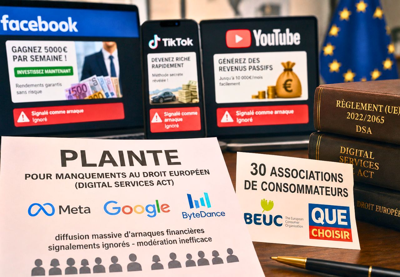 Arnaques financières sur Facebook TikTok et YouTube et plainte des associations de consommateurs