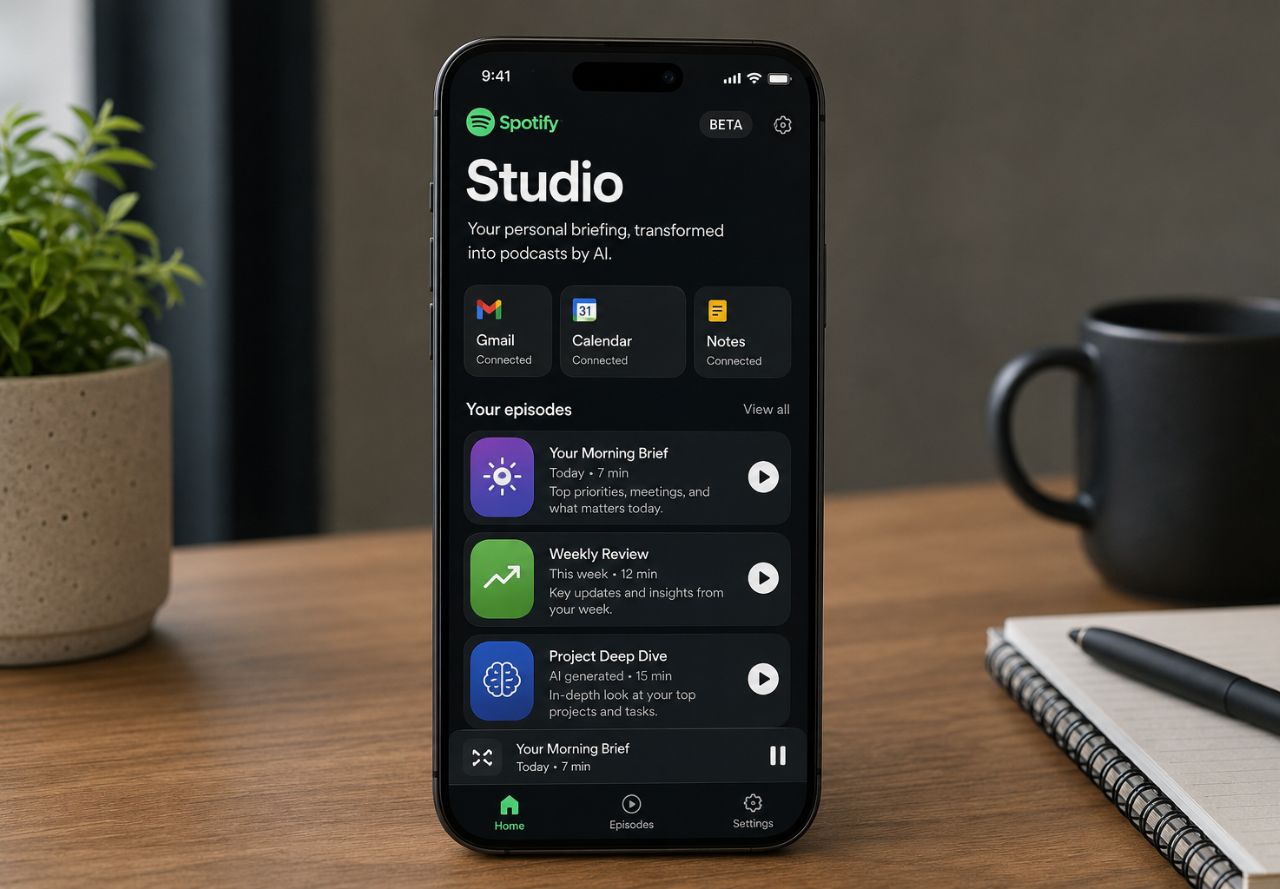 Spotify Studio IA podcasts personnalisés à partir des mails du calendrier et des notes