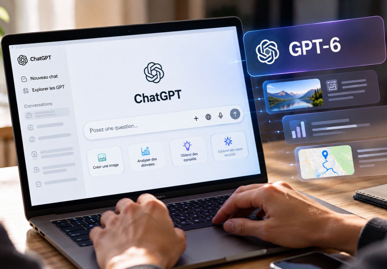 Réponse interactive de ChatGPT affichée en cartes et boutons sur un écran d’ordinateur