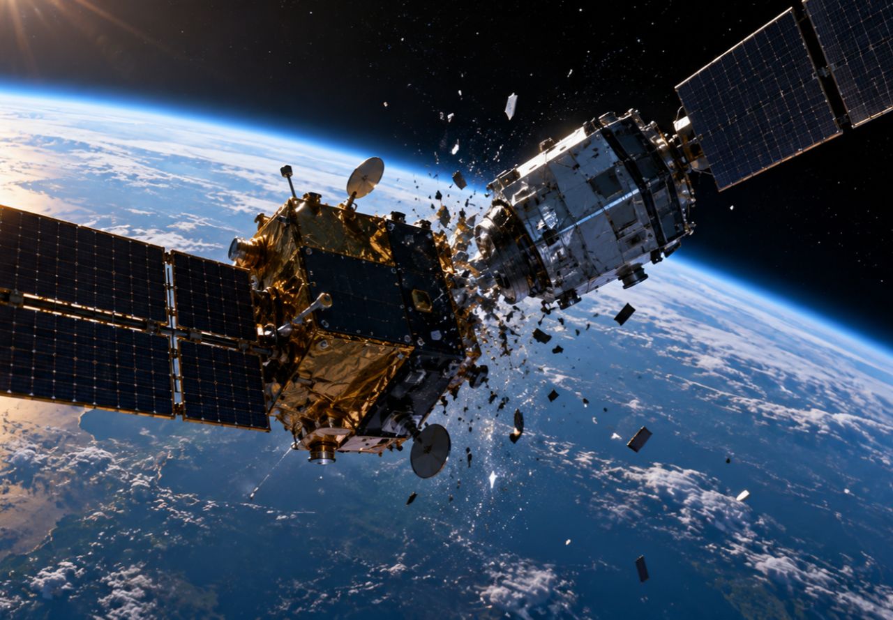 Satellite en orbite au-dessus de la Terre, vue sobre