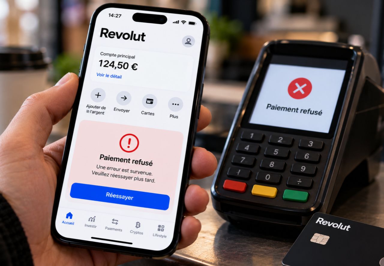 Smartphone et carte bancaire posés sur une table, illustration d’une panne de paiement